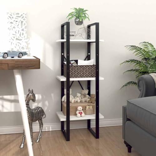 3-Tier Slim White Wood and Metal Frame Bookshelf | Compact 11.8 x 15.7 x 41.3 inch standing cabinet fits narrow spaces in living rooms and home offices. - color: White, size: Small