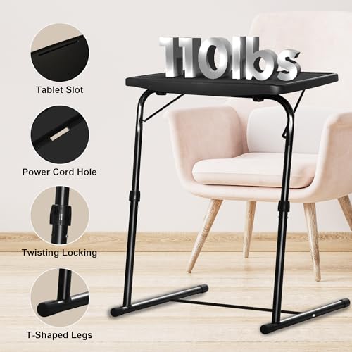Bblife XL Adjustable Folding TV Tray Table, Larger TV Dinner HDPE Plastic Tray, for Laptop, Eating, Drawing, Snacks, etc, Black-Pro - size: XL-Pro