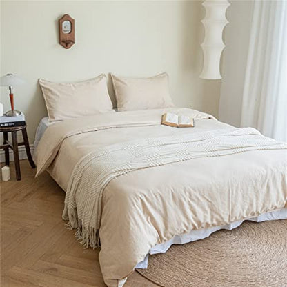 BISELINA French Linen Duvet Cover Set 2pcs with Hidden Zipper Closure Natural Flax Cotton Blend Solid Color Soft Breathable Luxury Farmhouse Bedding - Twin Size, Linen/Beige - color: Linen, size: Twin