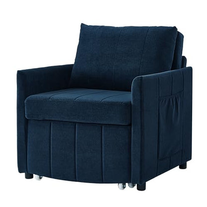 Pull Out Sofa Bed for Living Room, 31.5" Upholstered Convertible Sleeper Sofa, 3-in-1 Convertible Sleeper Chair with 5-Position Adjustable Backrest, Side Pockets and a Storage Basket (Blue/352) - color: Blue/352