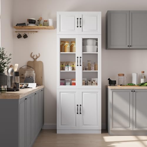 Bobve 86.6" H Extra Tall Narrow Storage Cabinet Set, Tall Bathroom Cabinet with Glass Door and Shelves, 5-Tier Free-Standing Cube for Bathroom, Living Room, Kitchen, White - size: 2-Pack