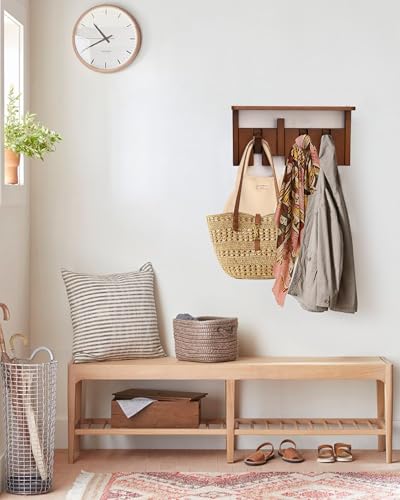 Wooden Coat Rack Wall Mount with Shelf, Heavy Duty Entryway Organizer with 4 Hooks,Coat Hooks Hanger for Coats, Hats, Bags & Towels, Walnut Wall Hanger for Hallway, Bedroom, Kitchen (4 Hooks) - size: 4 Hooks