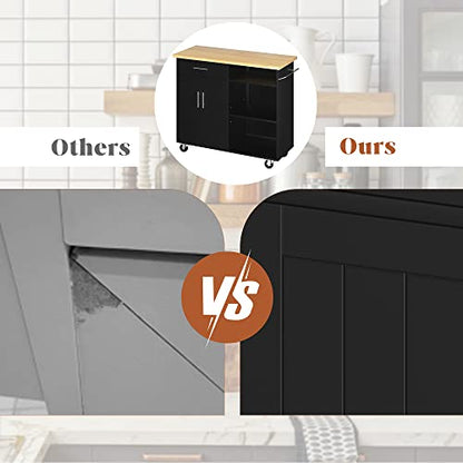 Kitchen Island Cart on Wheels with Storage Cabinet & Drawer, 42" Multifunction Kitchen Cart Cabinet with Shelves, Cart Handle for Towel Rack or Free Mobility,Black - size: 42-IN