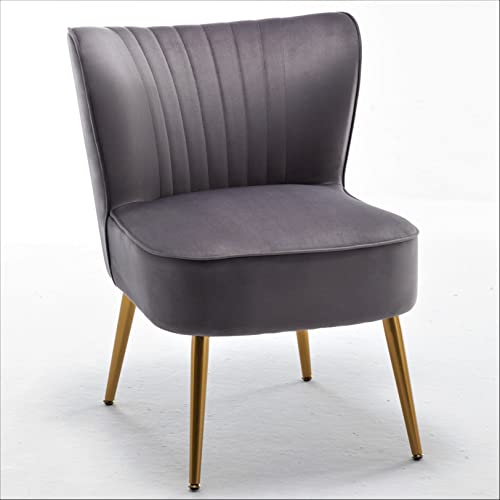 Container Furniture Direct Modern Velvet Accent Chair for Living Room, Bedroom, or Entryway, Stylish and Comfortable Armless Design with Metal Legs, Grey - color: Grey