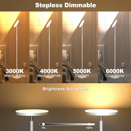 LED Floor Lamp, 3600LM Bright Standing Lamp 350W Equivalent with 2700K-6500K Stepless Dimming, Modern Torchiere Room Lamp with Remote/Touch Control, 69" Tall Lamp for Living Room Bedroom Office(White) - color: White