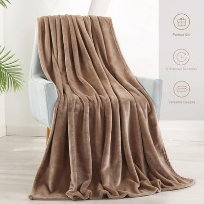 TASTHROW Lightcoffee Throw Blanket 60x80 Inches | Soft Plush Cozy Fleece Flannel Throw Blanket, Lightweight Warm Throws for Bed, Couch, Bedroom and Living Room, All Seasons - color: Lightcoffee, size: 60"x80"