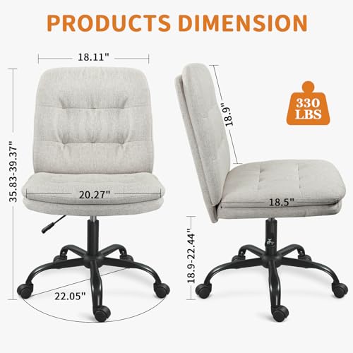 Home Office Desk Chair Comfy - Armless Criss Cross Chair with Wheels Vanity Chair Office Chairs Rolling Swivel Height Adjustable for Adults - Beige - color: Beige