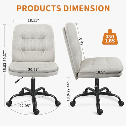 Home Office Desk Chair Comfy - Armless Criss Cross Chair with Wheels Vanity Chair Office Chairs Rolling Swivel Height Adjustable for Adults - Beige - color: Beige