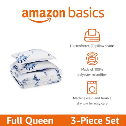 Amazon Basics 3-Piece Microfiber Kids' All Season Comforter and Pillow Sham Set, Full/Queen, Dinosaurs, Animal Print - color: Dinosaurs, size: Full/Queen
