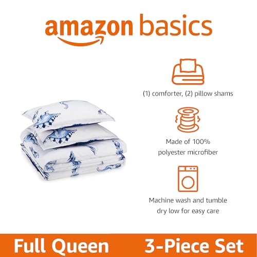 Amazon Basics 3-Piece Microfiber Kids' All Season Comforter and Pillow Sham Set, Full/Queen, Dinosaurs, Animal Print - color: Dinosaurs, size: Full/Queen