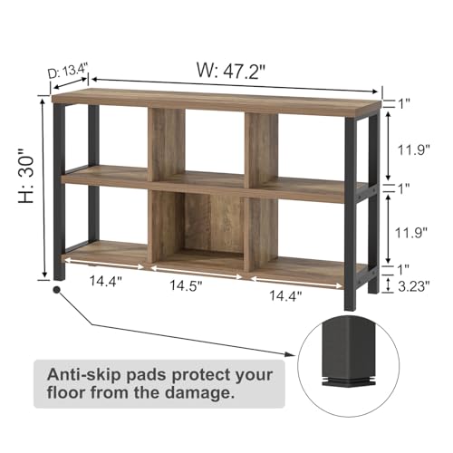 6 Cube Storage Organizer with Shelf, Industrial Horizontal Bookshelf, Low Cubby Bookcase for Living Room Bedroom, 47 Inch Oak - color: Oak