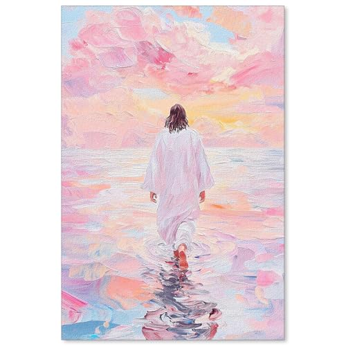 Jesus Walking On Water Pink Wall Art Religious Christian Oil Painting Canvas Poster Modern Aesthetic Artwork Decor for Bedroom Prayer Room Church 16X24 inch Unframed - color: Christian5-Unframed, size: 24"L x 16"W