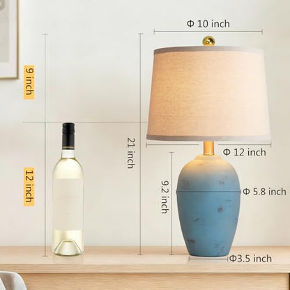 AIEAMPDO 21'' Set of 2 Coastal Small Ceramic Lamps for Bedroom | Traditional Nightstand Bedside Desk Table Lamp for Living Room Office Dorm, 2 Bulbs Included - color: Light Blue