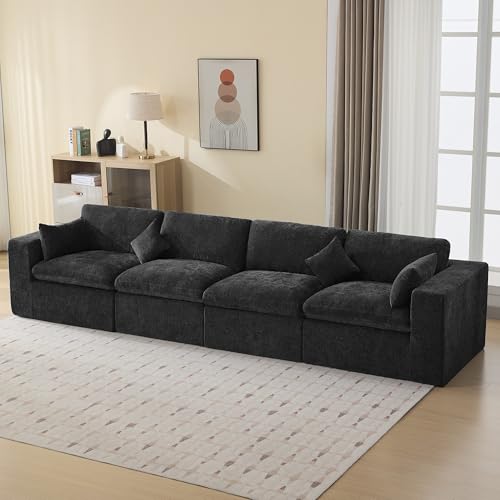 146''Cloud Boneless Sectional Couch, Modular Sectional Sofa Deep Seat, Oversized Upholstered Convertible Comfy 4 Seater Chenille Memory Foam Sofa Couches for Living Room, Dark - color: Dark, size: 146"/4 Seater