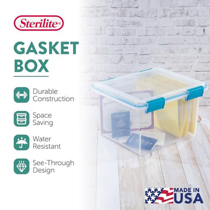 Sterilite Gasket Storage Box with Lids for Home & Office, 32 Quart, 8-Pack | Heavy-Duty, Stackable, and Organizing Containers for Bathroom, Cabinet, Closet, and Garage, Clear and Blue Aquarium Latches - size: 32 Quart, style: 8 Pack