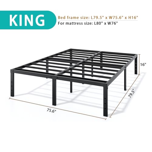 LUMUNANCE Metal Bed Frame King Size - 16 Inch Heavy-Duty King Platform Bed Frame No Box Spring Needed, Easy Assembly, Noise-Free, Sturdy Mattress Foundation, Underbed Storage Space - size: King, style: 16 Inch