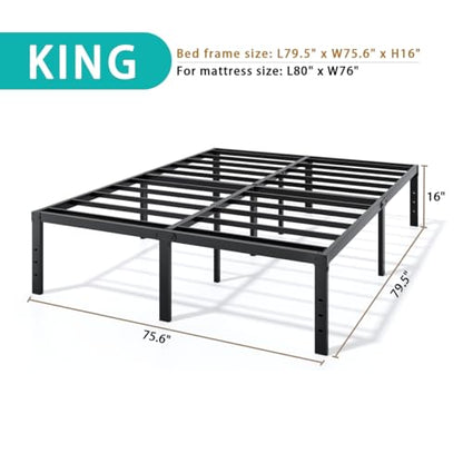 LUMUNANCE Metal Bed Frame King Size - 16 Inch Heavy-Duty King Platform Bed Frame No Box Spring Needed, Easy Assembly, Noise-Free, Sturdy Mattress Foundation, Underbed Storage Space - size: King, style: 16 Inch