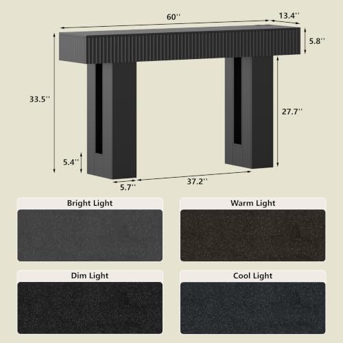 60-Inch Long Entryway Table with Built-in Power Outlet and App & Button-Controlled RGB Light, Thick Wood Farmhouse Console Table for Behind Sofa, Narrow Hallway, Living Room, Foyer, Entrance, Black - color: Black, size: 60 Inch