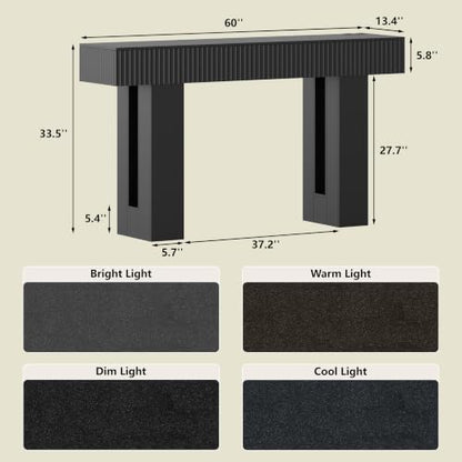 60-Inch Long Entryway Table with Built-in Power Outlet and App & Button-Controlled RGB Light, Thick Wood Farmhouse Console Table for Behind Sofa, Narrow Hallway, Living Room, Foyer, Entrance, Black - color: Black, size: 60 Inch