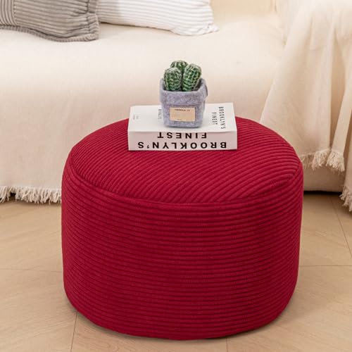 Poofieotto Round Pouf Ottoman, Couch Foot Rest,Burgundy, 20 x 20 x 14 in - color: Burgundy