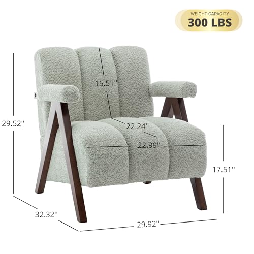 Mid Century Modern Accent Chairs Set of 2 with Solid Wood Frame, Boucle Upholstered Living Room Chairs with Thick Cushion, Comfy Tufted Arm Chair for Bedroom, Sage - color: Sage, size: 1-seater, 2-piece set
