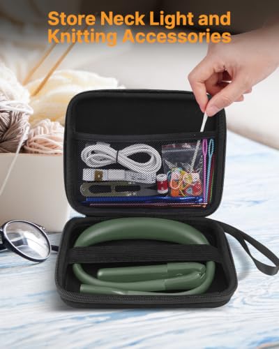 Bendable Neck Light with Storage Case, Dimmable Reading Light | Eye Care, Foldable, Ergonomic, Comfortable, 80H Rechargeable Book Lamp, Knitting Crafting Crocheting Sewing Supplies - color: Green + Storage Case