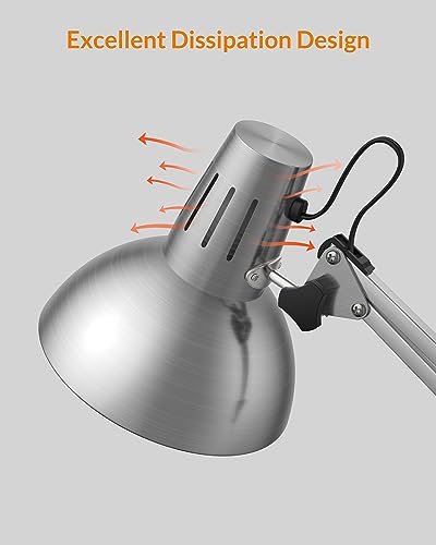 LEPOWER Metal Adjustable Desk Lamp with Clamp, Swing Arm for Home Office | Gooseneck, Architect Style, Eye-Caring Table Lamp, On/Off Switch, E26 Base, Reading for Dorm, Bedroom, Study, Back to School - color: Silver