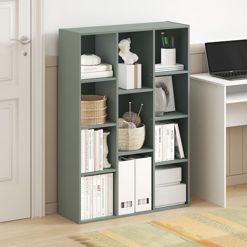 Furinno LUDER Book Shelf, 11-Cube Bookshelf, Reversible Bookcase, 9.4 x 29.1 x 41.7, Easy Assembly, for Living Room, Bedroom, Home Office, Sage Green - color: Sage Green, size: 11-Cube