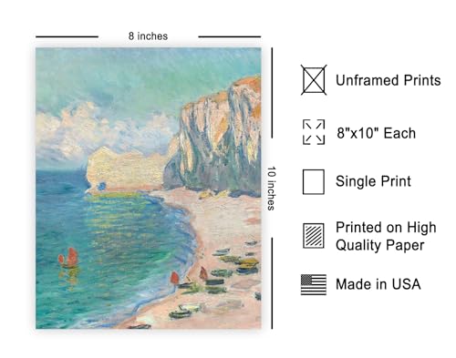 Poster Master Vintage Claude Monet Poster - Beach and the Falaise d'Amont Painting Print - Impressionism Art - Gift for Men, Women - Decor for Bedroom, Ocean or Beach House - 8x10 UNFRAMED Wall Art - color: Style-02, size: 8"L x 10"W