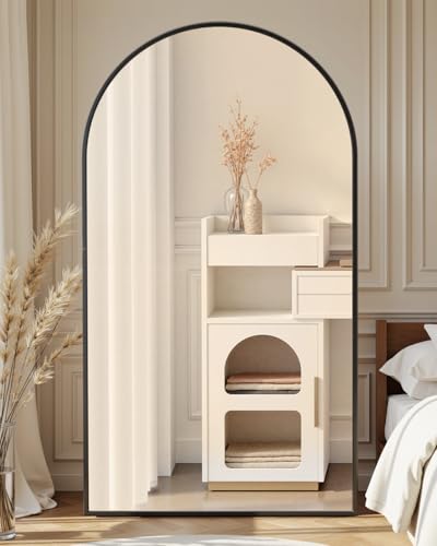 Full Length Mirror with Stand, 72"x44" Arched Full Body Mirror, Large Stand Up Aluminum Frame Floor Freestanding Hanging Leaning Mounted for Bedroom Living Room Entryway Black - color: Black, size: 72"L x 44"W