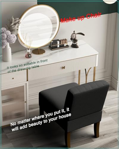 VIRRMO Armless Accent Chairs Set of 2 for Living Room, Modern Slipper Chair Living Room Chairs with Solid Wood Legs, Makeup Vanity Chair Fabric Comfy Upholstered Arm Chair Accent Chair,Black - color: Black