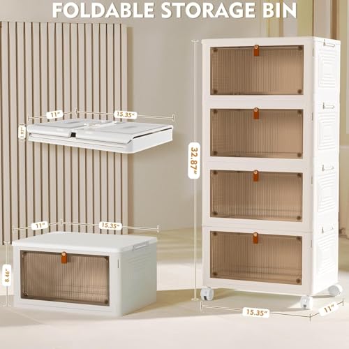 YFXCVSL 4 Tier Plastic Storage Bins with Lid 23QT, Stackable Storage Bins | Plastic Storage Bins with Wheels, Folding Storage Boxes, Organizers and Storage for Living Room,Office,Dorm - size: 4-Tier 23QT
