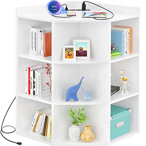 Aheaplus Corner Cabinet, White Corner Storage with USB Ports and Outlets, Corners Cube Toy Storage for Small Space, Wooden Cubby Corner Bookshelf with 9 Cubes for Bedroom, Living Room, Office, White - color: White, size: 4-Tier