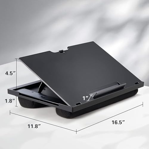 HUANUO Adjustable Lap Desk with 6 Angles – Up to 15.6" Laptop, Black | Detachable mouse tray for left/right use, dual-cushion base, anti-slip design, carry handle, for home office, sofa, bed, car