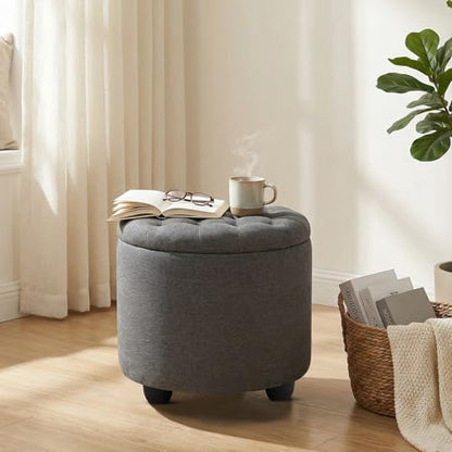 19 Inch Storage Round Ottoman, Footstools with Hidden Storage with Removable Lid, Stylish Button Tufted Design Ottoman Foot Stools for Living Room, Bedroom, Darkgrey - color: Grey