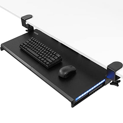 VIVO Large Under Desk Keyboard Tray with RGB LED Side Lights, C-clamp Mount, 27 (33 Including Clamps) x 11 inch Slide-Out Platform Computer Drawer for Typing, Carbon Black, MOUNT-KB05EL