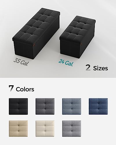 SONGMICS Mazie Collection - 76.2cm(30인치) 접이식 보관 오토만 벤치, 오토만 발 받침대, 침대 끝 벤치, 보관 상자, 하중 299.4kg(660파운드), 거실, 침실, 입구, 잉크 블랙 ULSF047B01 - color: 잉크 블랙., size: 15"D x 30"W x 15"H