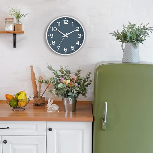 Roymnie 10 Inch Wall Clock Battery Operated Silent Non Ticking Analog | Azure Blue modern analog; large 3D easy-read dial for kitchen, office, bathroom & bedroom; 1 AA battery (not included) - color: I_azure Blue, size: 10 Inch