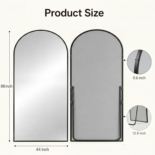 Antok Full Length Mirror, 44"x88" Floor Mirror with Stand, Hanging Mounted Mirrors for Bedroom, Living Room, Cloakroom, Dining Room, Black, Arched - color: Black (Arched), size: 88"L x 44"W