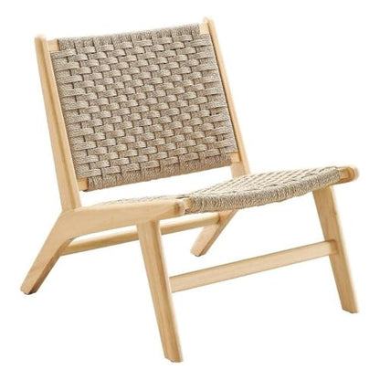 Modway Saoirse Woven Rope Wood Accent Lounge Chair in Natural Natural - color: Natural Natural