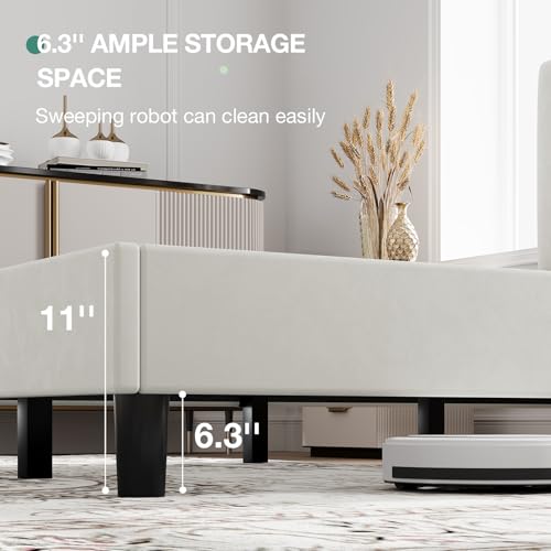 Novilla King Bed Frame and Headboard, King Bed Frame, Velvet Upholstered Bed Frames, No Box Spring Needed, Heavy Duty Feet, Easy Assembly, White Velvet - color: White Velvet, size: King