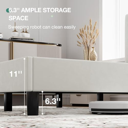 Novilla Queen Bed Frame, Queen Size Bed Frame with Wooden Slats Support, Velvet Upholstered Headboard, No Box Spring Needed, Heavy Duty Feet, Easy Assembly, White Velvet - color: White Velvet, size: Queen