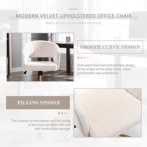 Eifizek Velvet Office Desk Chair, Modern Home Desk Chair with Wheels & Gold Base, Swivel Vanity Chair for Bedroom, Office, Living Room Vanity Study (Ivory) - color: Beige