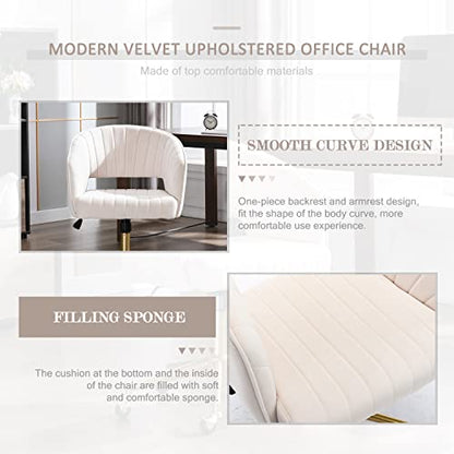 Eifizek Velvet Office Desk Chair, Modern Home Desk Chair with Wheels & Gold Base, Swivel Vanity Chair for Bedroom, Office, Living Room Vanity Study (Ivory) - color: Beige