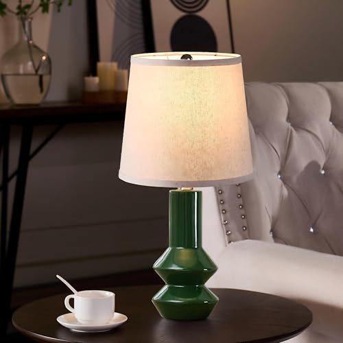 20" Ceramic Table Lamps Set of 2, Dark Green Modern Farmhouse Bedside Nightstand Lamps, Decor Lamps for Bedroom Living Room Office End Table