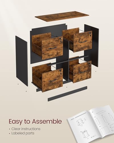VASAGLE 4-Drawer Lateral File Cabinet, Compact, Locking, Printer Stand | Home Office, A4, Letter-Size Hanging File Folders, Rustic Brown and Ink Black, CUSTOS Collection UOFC062B01 - color: Rustic Brown + Ink Black, size: 4 Drawers with Lock