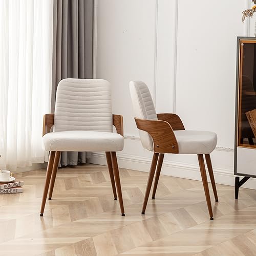 Dining Room Chairs,Mid Century Modern Kitchen Chairs,Upholstered Beige Fabric Accent Chairs,Metal Legs Wooden Desk Chairs Armless and No Wheels for Kitchen Dining Living Room,1PCS - color: Beige Fabric, size: 1PCS