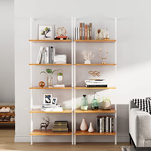 SogesHome 5-Tier Industrial Wall-Mounted Ladder Shelf - Modern Bookshelf with Metal Frame for Organizing Plants, Flowers, and Books in Kitchen, Living Room, Bedroom, or Office