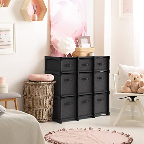 9 Cube Storage Organizer, Black Storage Cubes Organizer Shelves, Sturdy Cubbies Storage Shelves with Cube Storage Organizer Bins, DIY Cube Shelf Organizer for Bedroom, Playroom, Office, & Dorm, Black - color: Black, size: 9 - Cube Organizer
