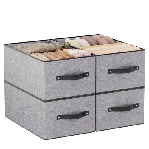 Storage Baskets with Handles,16.1×9.8×6.5In,Gray Boxes,4Pack | Storage Bins for Shelves,Foldable Clothing Drawer Organizer,Closet Containers for Home,Office,Large Fabric Cubes - color: Gray, size: Large -4 Pack